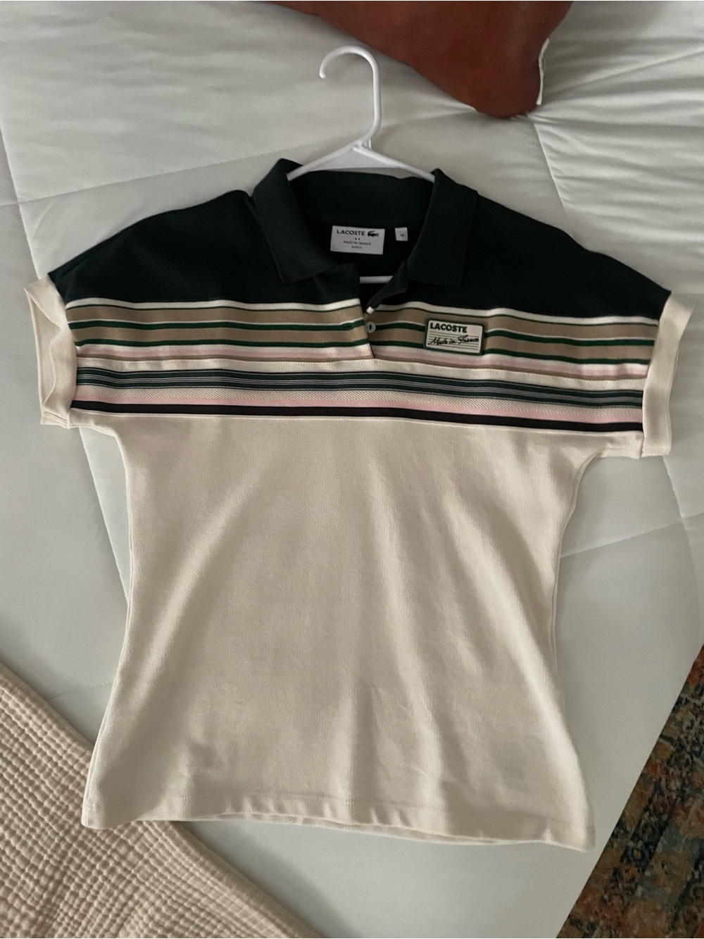 Lacoste Black, Cream & Green Striped Polo